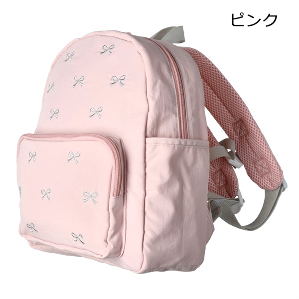 *リボン・ユニコーン・車・恐竜刺繍リュック(ピンク-L)