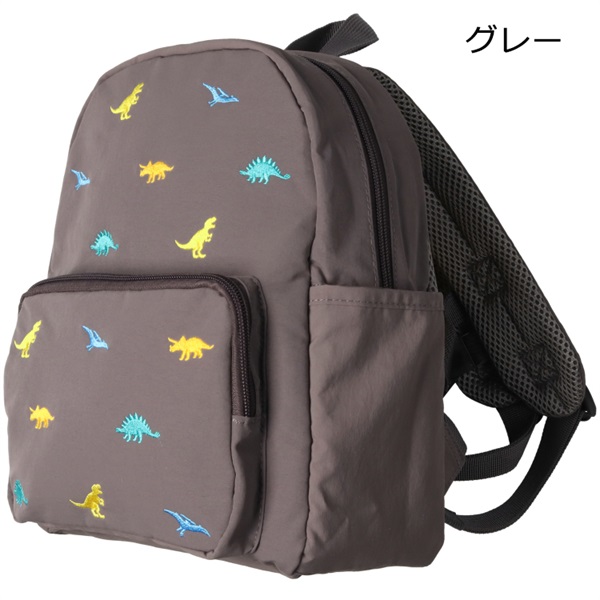 *リボン・ユニコーン・車・恐竜刺繍リュック(グレー-M)