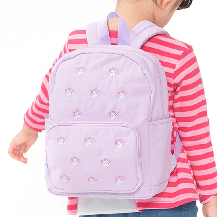 ユニコーン・リボン・働く車・恐竜刺繍リュック(ラベンダー-L)