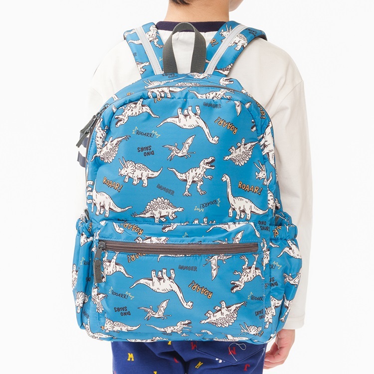 ユニコーン・くま・働く車・恐竜総柄リュック(ターコイズブルー-L)