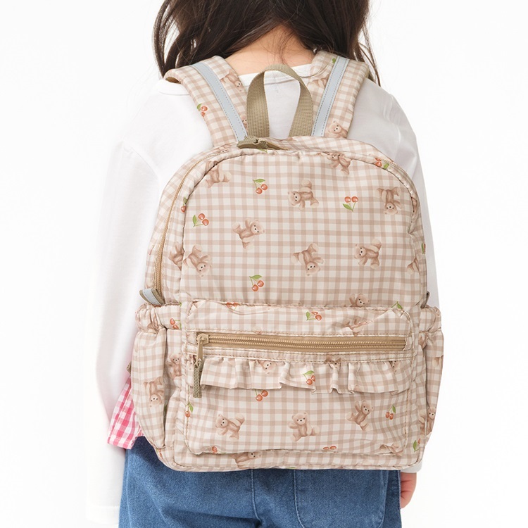 ユニコーン・くま・働く車・恐竜総柄リュック(ベージュ-S)