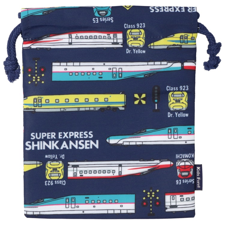 JR新幹線電車柄巾着袋【S】(ネイビー-S)