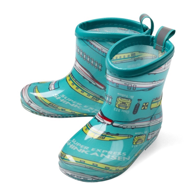 *JR新幹線電車柄レインシューズ(エメラルドグリーン-19cm)