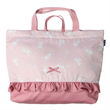 レッスンバッグ、大きめコップ袋 うさぎ柄グレー×ピンク imokoさん