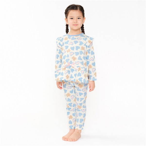 ドーナツ・ハートくま総柄長袖パジャマ(サックス-130cm)