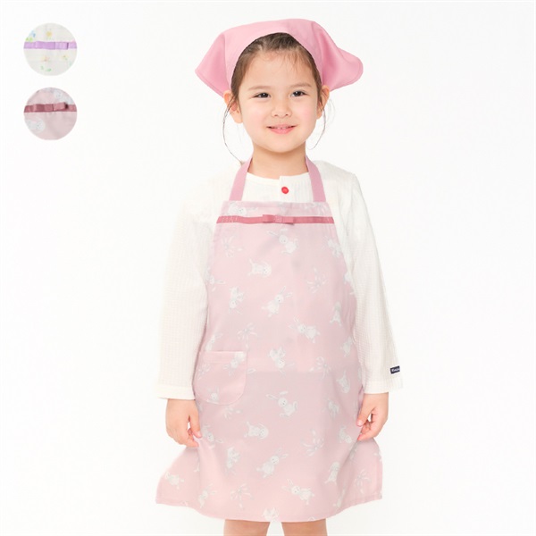 POTECHINO花モチーフ付きピンクエプロン お花・うさぎ総柄エプロン エプロン｜子供服・ベビー服の通販はこども