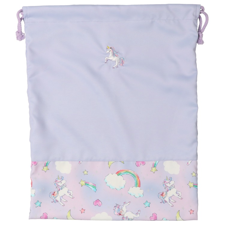 *ユニコーン・くま刺繍巾着・きんちゃく袋(ラベンダー-L)