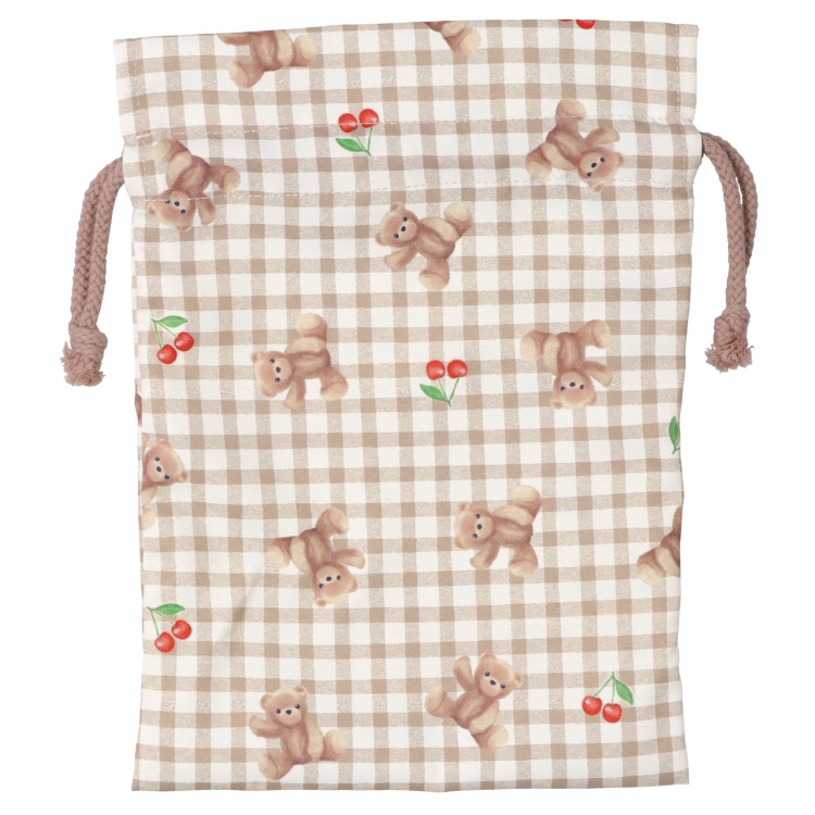 *ユニコーン・くま総柄巾着袋【S】(ベージュ-S)