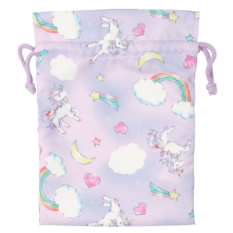 *ユニコーン・くま総柄巾着袋【S】(ラベンダー-S)