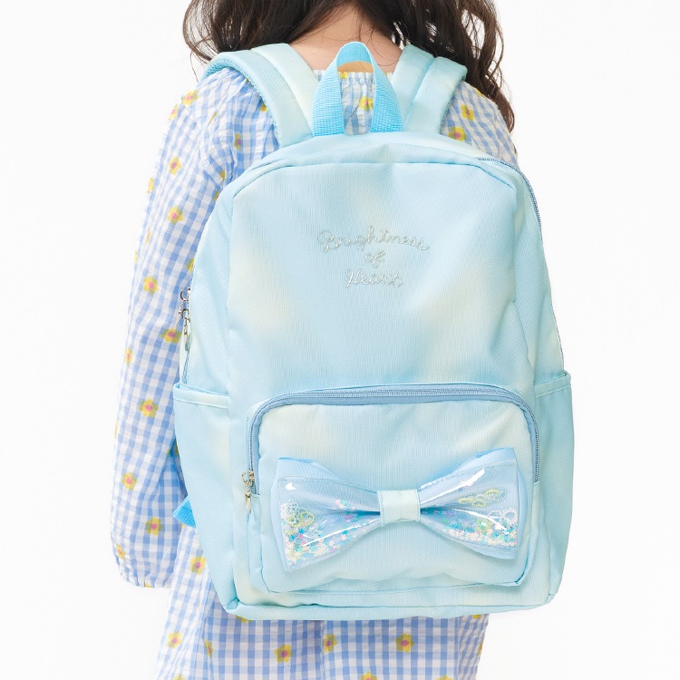 スパンコールリボン付リュック(ブルー-L)