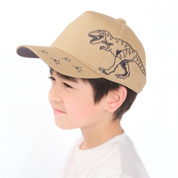 恐竜刺繍入りツイルキャップ・帽子(ベージュ-56cm)
