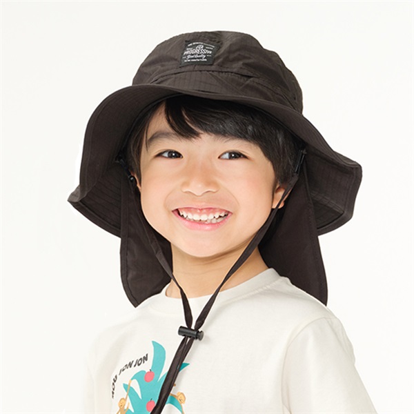 無地ナイロン撥水ハット・帽子(ブラック-50cm)