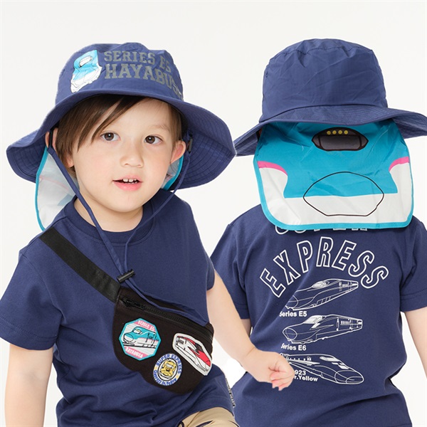 JR新幹線電車プリント撥水ハット・帽子(ネイビー-50cm)