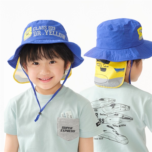 JR新幹線電車プリント撥水ハット・帽子(ブルー-56cm)