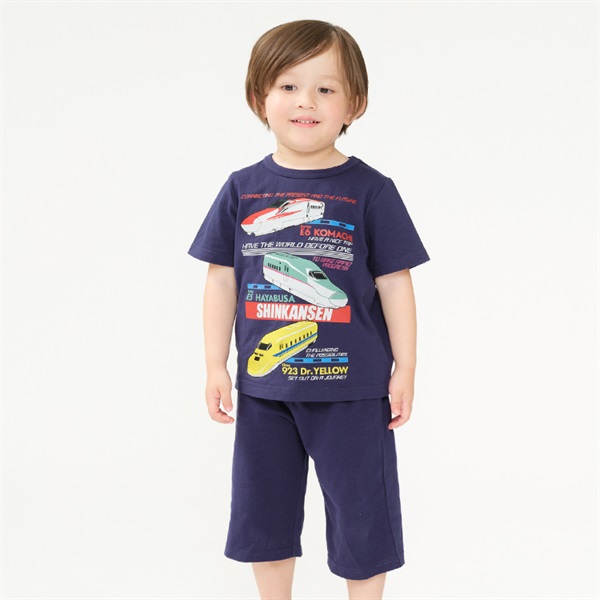 JR新幹線電車プリント半袖パジャマ(ネイビー-140cm)