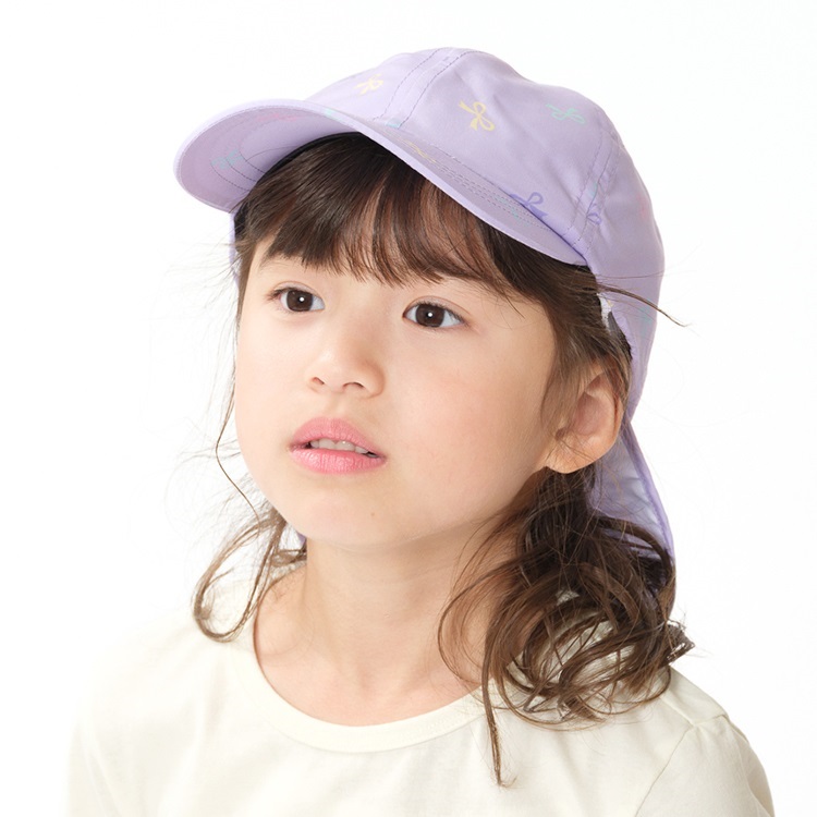 【WEB限定】リボン・恐竜総柄日除け付遮熱キャップ(ラベンダー-50cm)