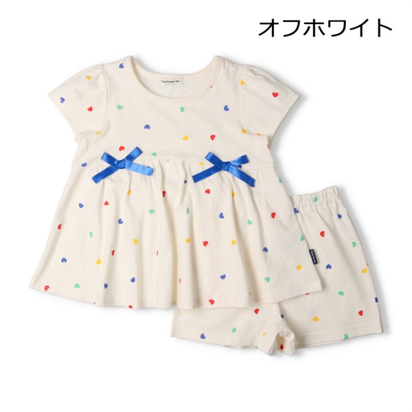 ハート・さくらんぼ総柄半袖パジャマ(オフホワイト-90cm)