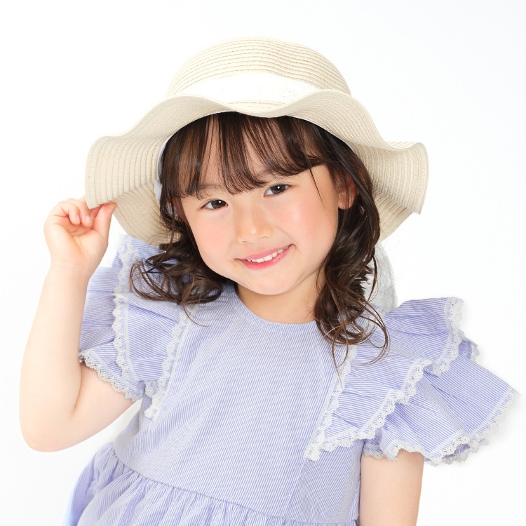 *【WEB限定】日除けレース付洗えるたためるハット(オフホワイト-56cm)