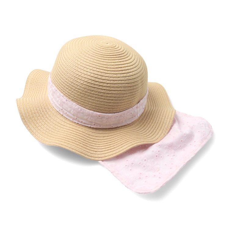 *【WEB限定】日除けレース付洗えるたためるハット(ピンク-56cm)
