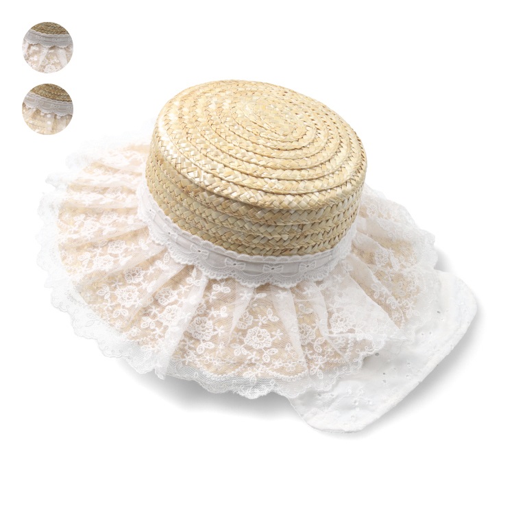 【WEB限定】レース・チュール付麦わら帽子ハット