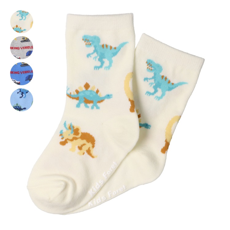 恐竜・働く車総柄クルーソックス・靴下