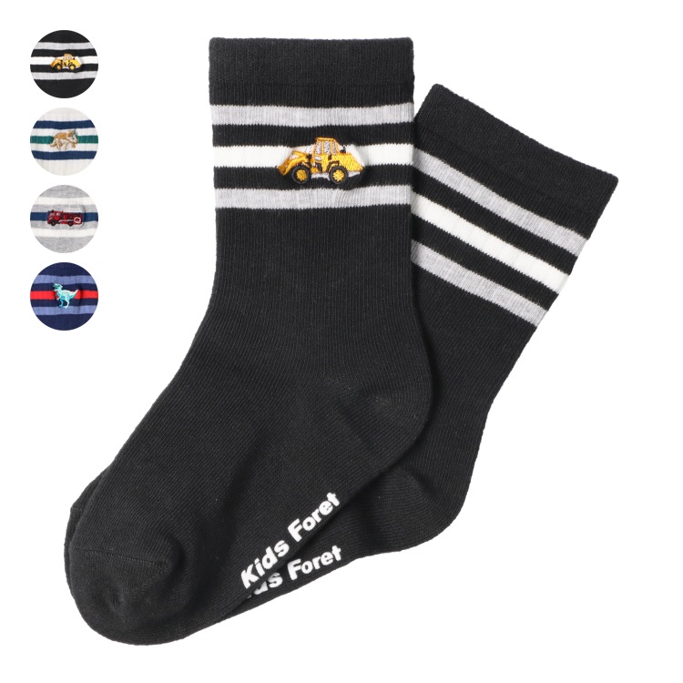 働く車・恐竜刺繍クルーソックス・靴下 ソックス｜子供服・ベビー服の