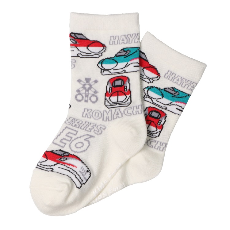 JR新幹線電車総柄クルーソックス・靴下(オフホワイト-17cm)