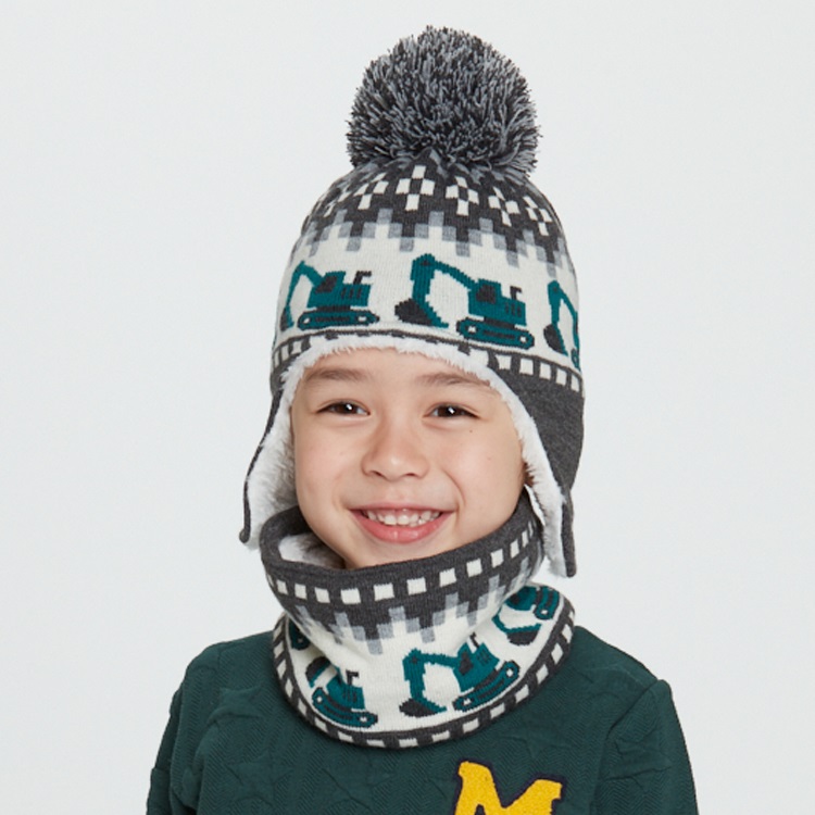 働く車柄ニット帽(グレー-56cm)