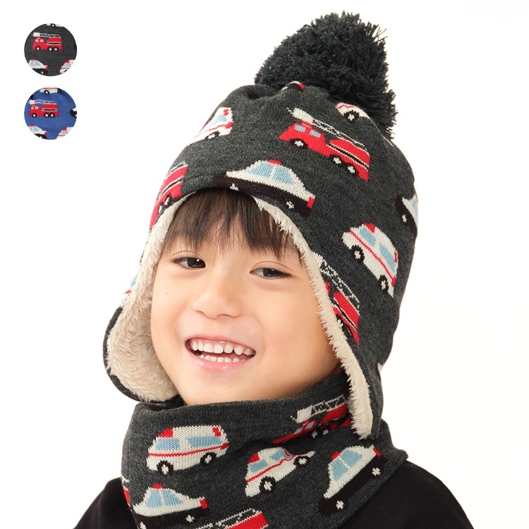 働く車総柄ニット帽