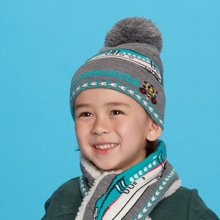 JR新幹線電車柄ニット帽(はやぶさ-49cm)