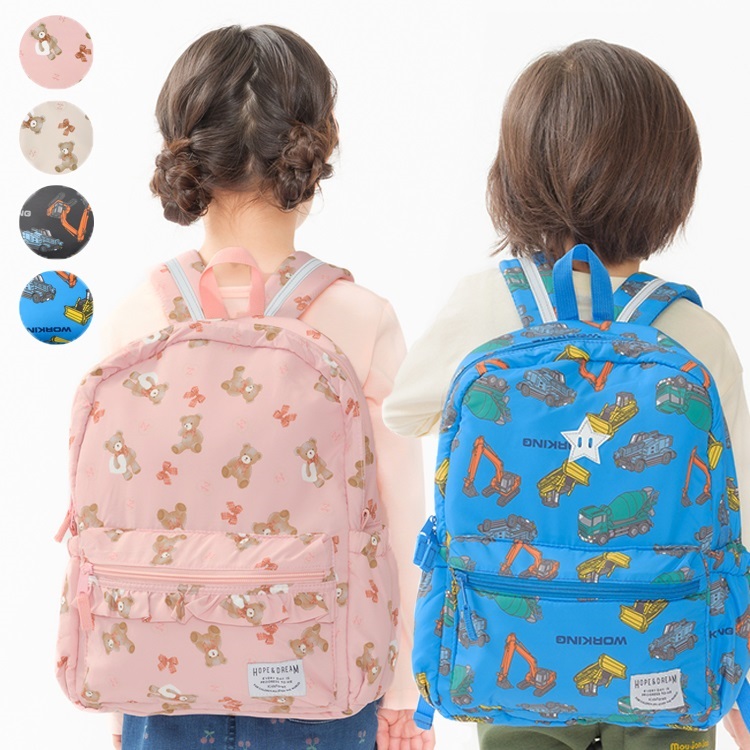 くま・働く車総柄リュック