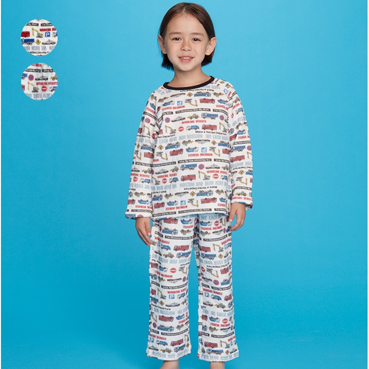 働く車総柄長袖キルトパジャマ