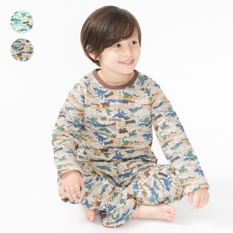 恐竜総柄長袖キルトパジャマ