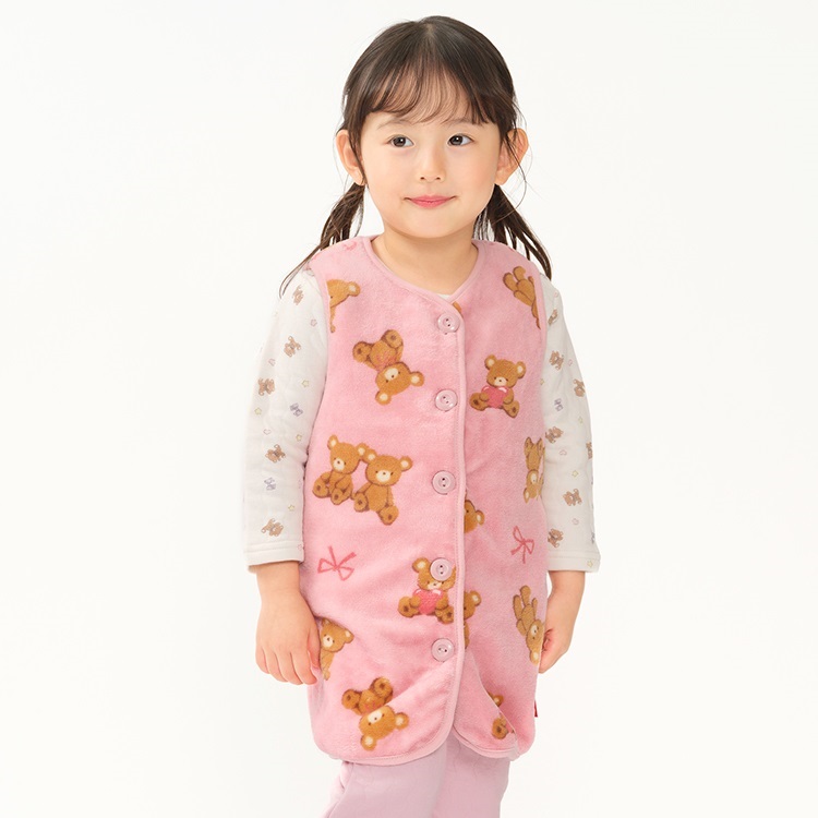 くま・恐竜柄ボアベスト(ピンク-S)