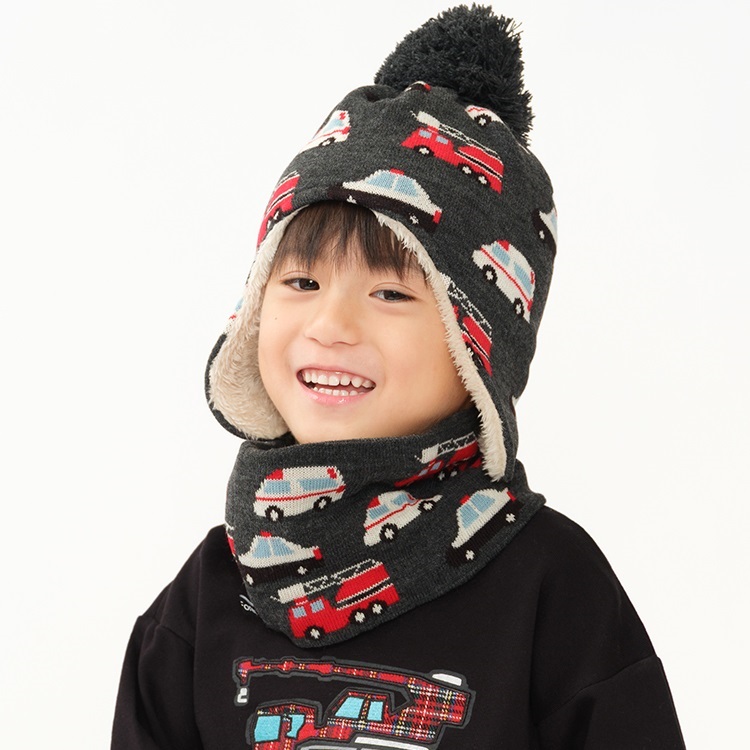 働く車総柄スヌード(チャコールグレー-SS)