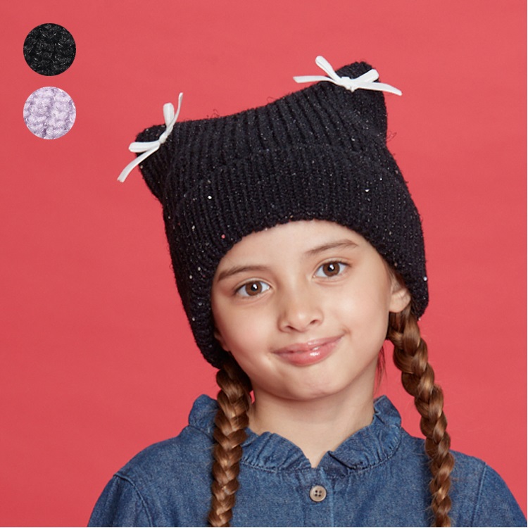 リボン付きネコ耳ニット帽 帽子｜子供服・ベビー服の通販はこどもの森