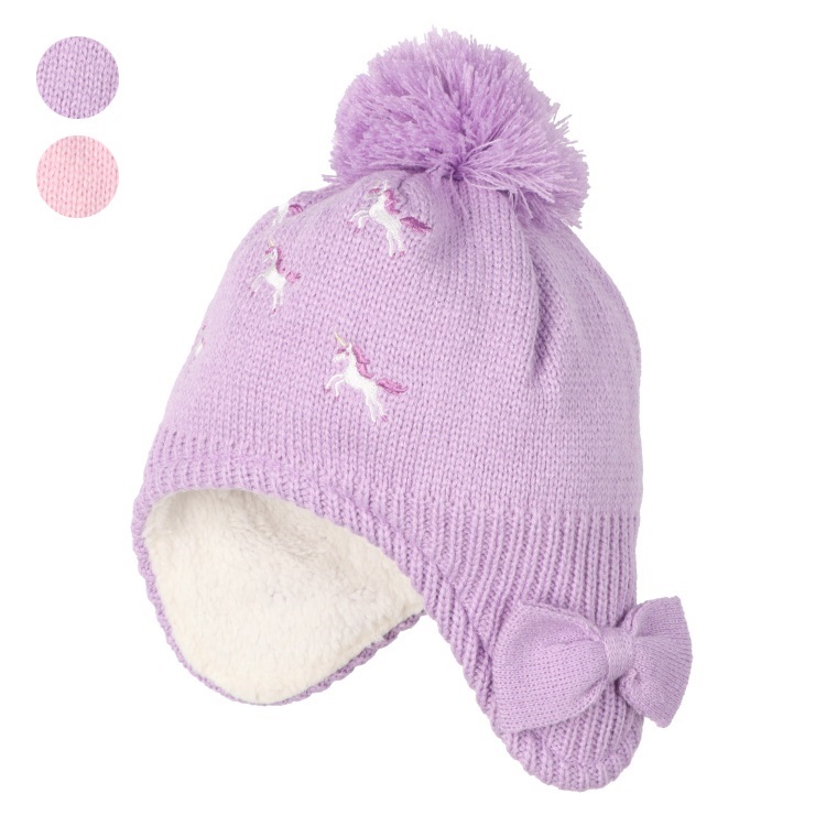 *ユニコーン刺繍耳付アクリルニット帽