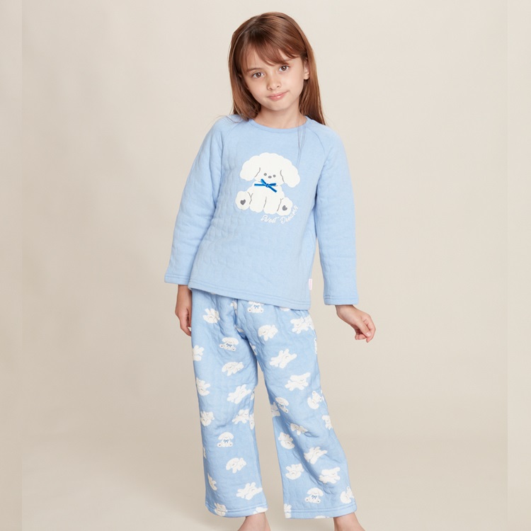 *いぬ柄長袖キルトパジャマ(サックス-120cm)