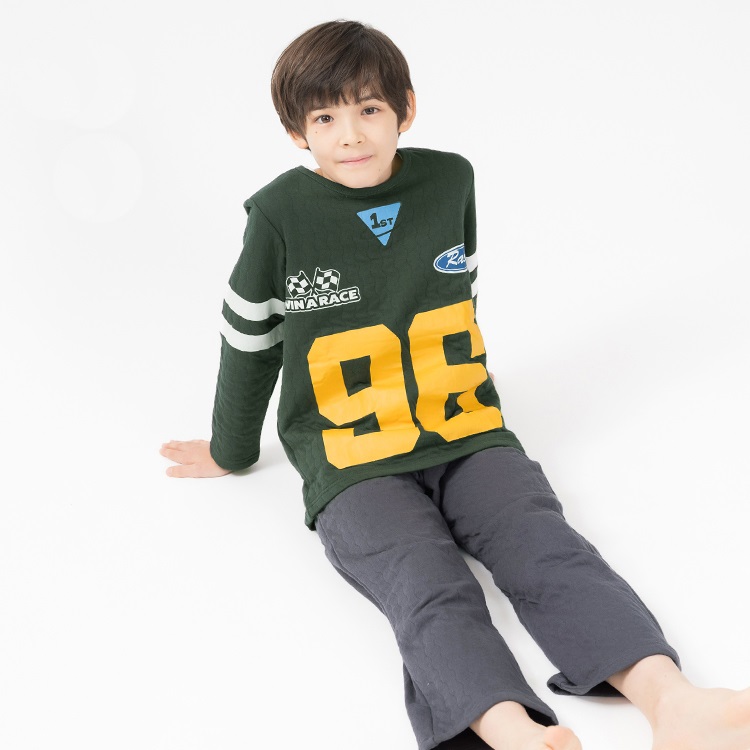 【WEB限定】【90～160cm】ロゴプリントキルト長袖パジャマ(グリーン-110cm)