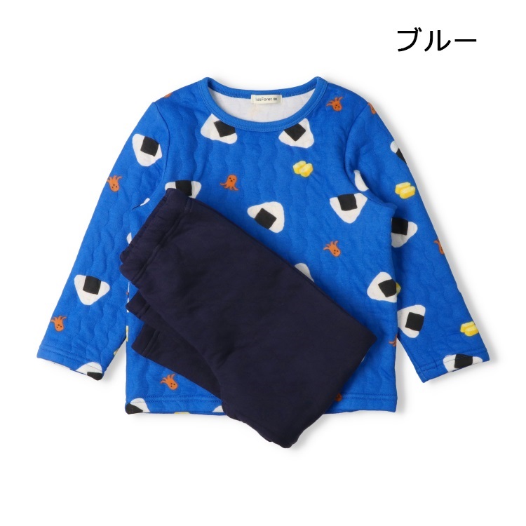 【WEB限定】【90～160cm】食べ物総柄キルト長袖パジャマ(ブルー-100cm)