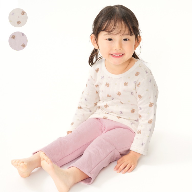 【WEB限定】【90～160cm】くまプリントキルト長袖パジャマ