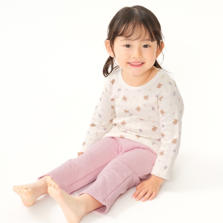 【WEB限定】【90～160cm】くまプリントキルト長袖パジャマ(オフホワイト-160cm)