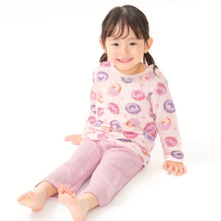【WEB限定】【90～160cm】総柄キルト長袖パジャマ(ピンク-90cm)