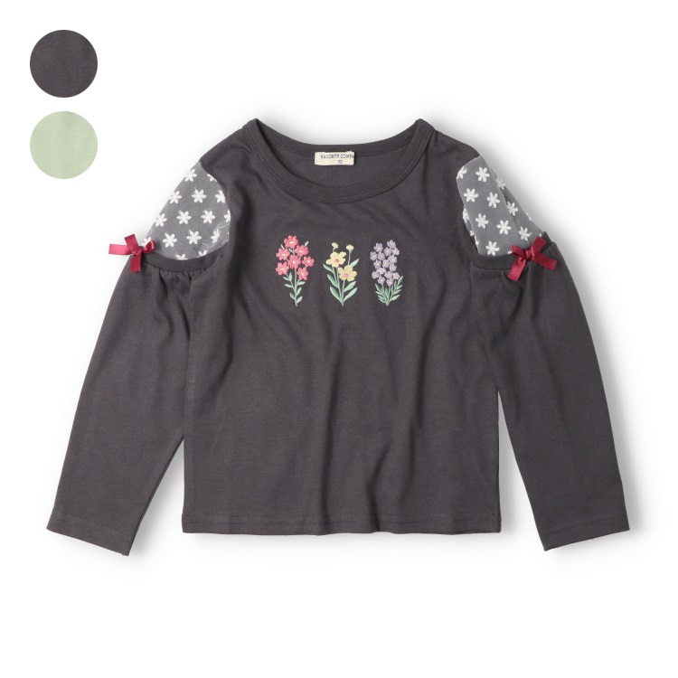 お花刺繍長袖Tシャツ
