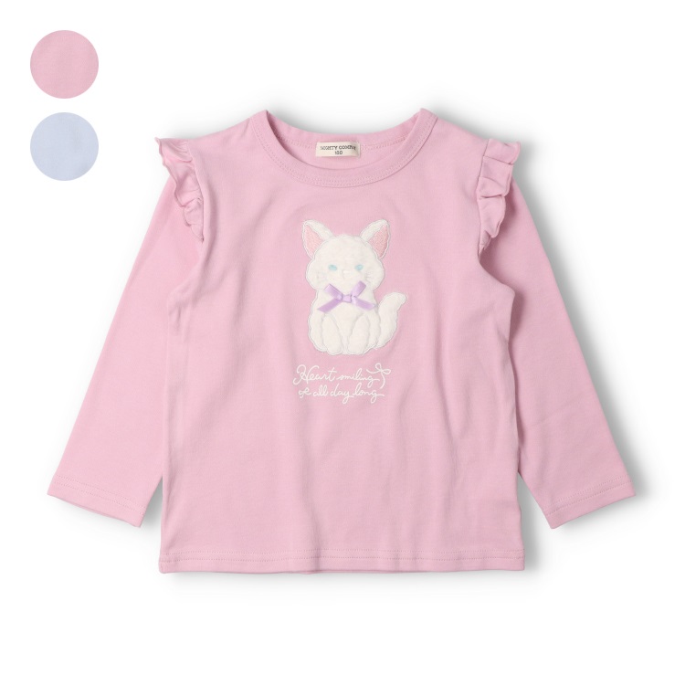 ねこ・うさぎボアアップリケ長袖Tシャツ