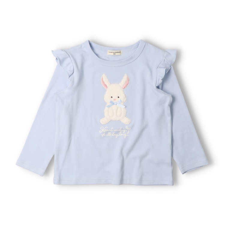 ねこ・うさぎボアアップリケ長袖Tシャツ(ブルー-80cm)