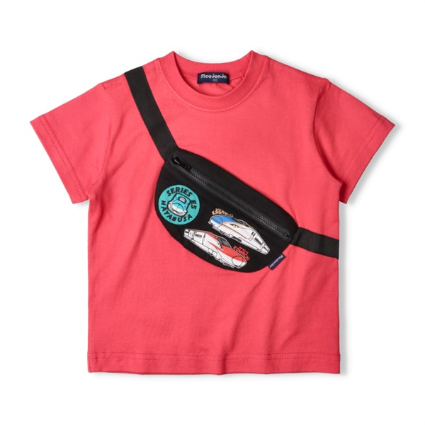 JR新幹線電車ボディーバック風半袖Tシャツ(レッド-100cm)