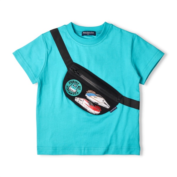 JR新幹線電車ボディーバック風半袖Tシャツ(エメラルドグリーン-90cm)
