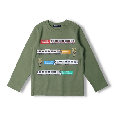 東急電鉄電車プリントＴシャツ(カーキグリーン-100cm)