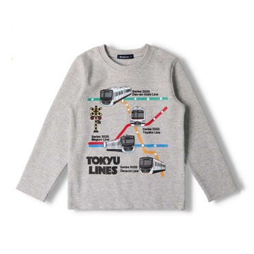 東急電鉄路線図電車Ｔシャツ(グレー-100cm)